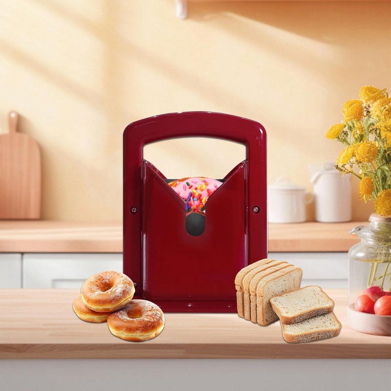 XPAPOV Bagel Slicer, Perfect for Bagels, Safe Grip, Safety Shield, Bagel Cutter Stainless Steel, Universal Slicer (Red) - Image 3